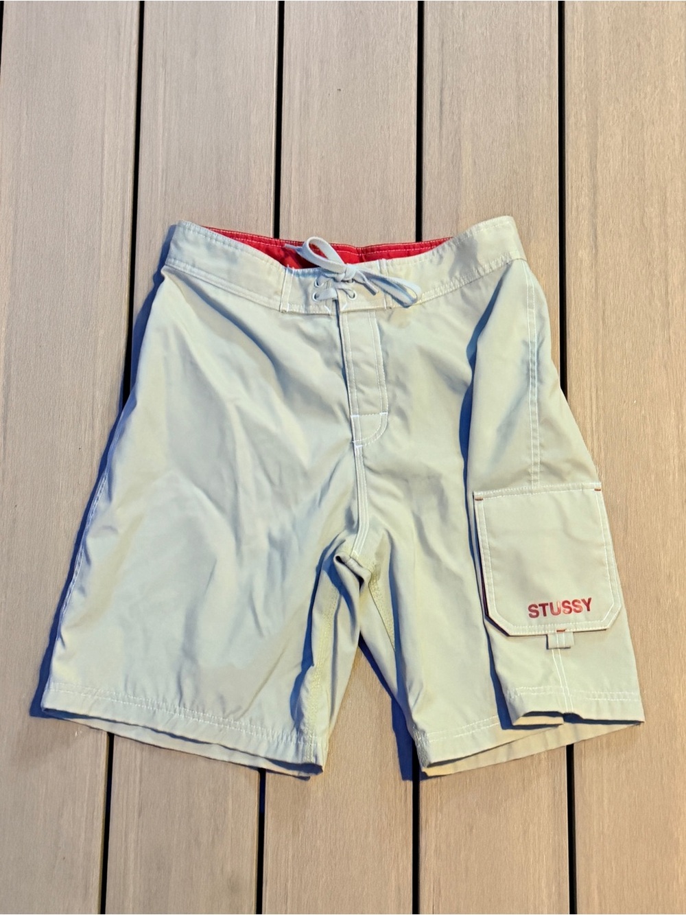 Y2K Stüssy Nylon Board Shorts Khaki 30 - Picture 6 of 8